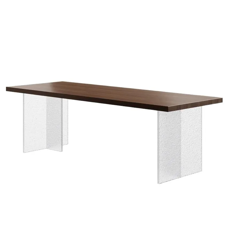 

Acrylic suspended walnut dining table living room solid wood long table household large tea table