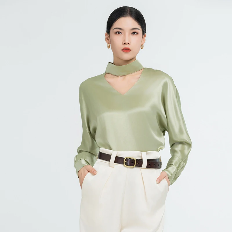 Elegant V-Neck Silk Shirt