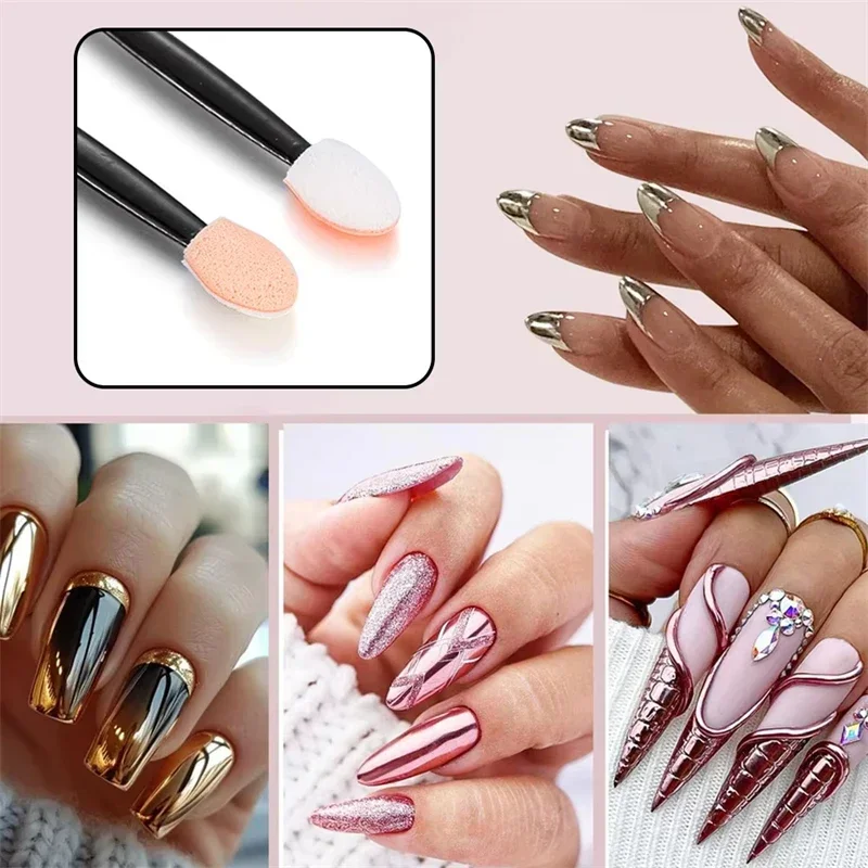50/100pcs Nail Powder Brushes Sponge Double-head Mini Sponge Sticks Nails Art Mirror Chrome Pigment Applicator Makeup Tools image 4