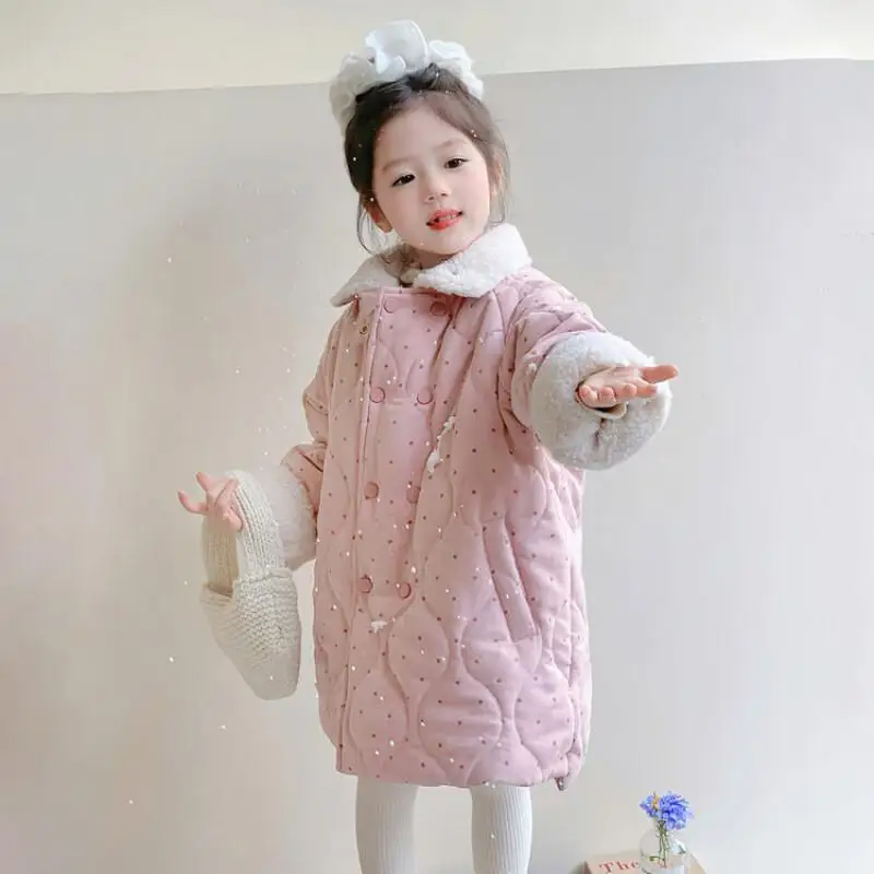 Girl Cotton-Padded Jacket Autumn Winter Coat Mid-Length Long Sleeves Round Neck Tops Child Kawaii Fashion New Casual Clothing
