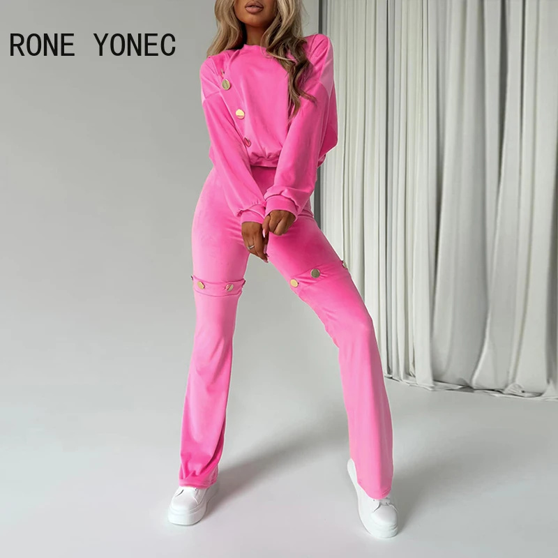

2024 Women Soliid Button Decoration Detachable Pants Two Pieces Sweatshirt Pants Set