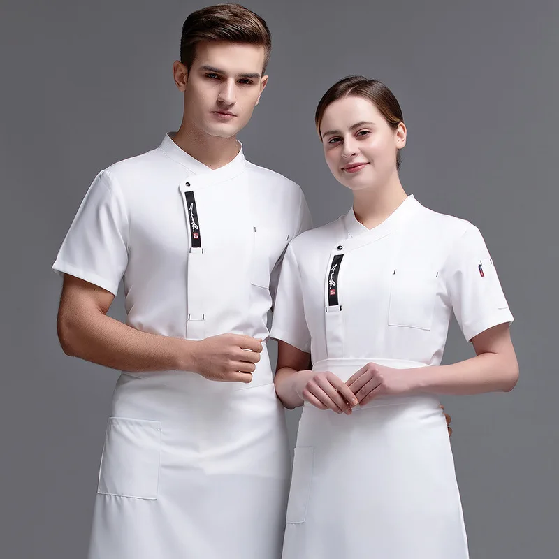 

Chef Overalls Men's Short-Sleeved Summer Breathable Western Restaurant Hotel Baking Catering Daily Kitchen Cook Clothes Work Wea