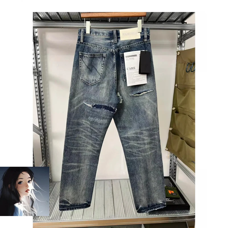 Japanese  NBHD Washed Knife Cut Micro Tapered Jeans Trend MEN WOMEN Loose Fit Casual Trousers Pants