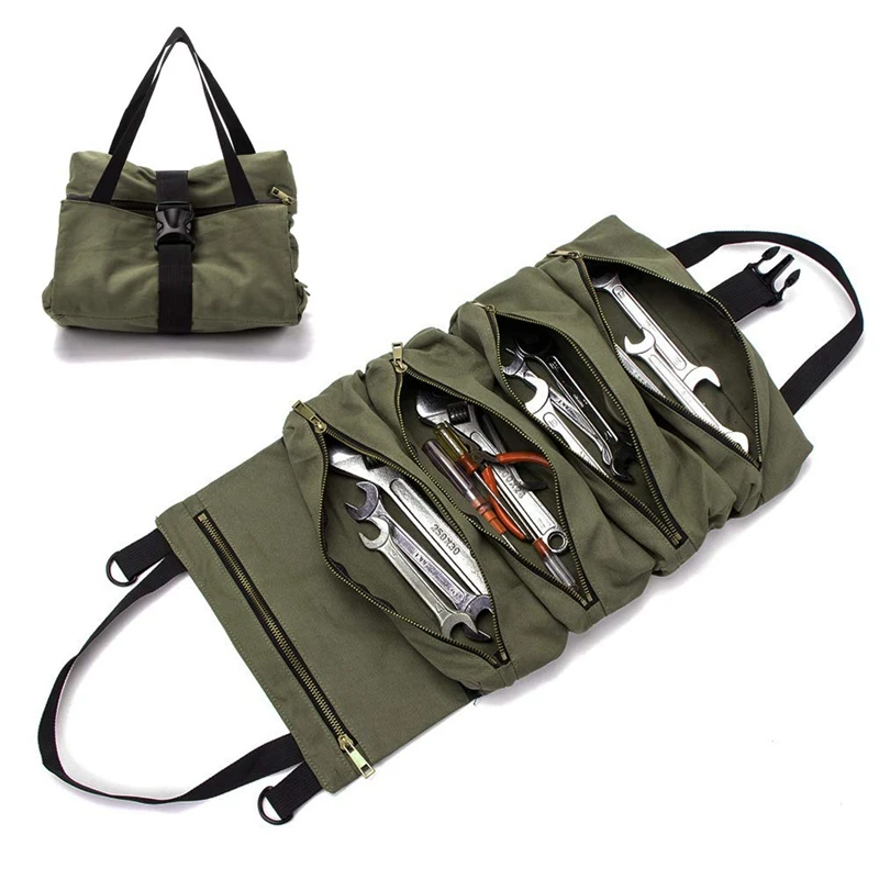 Roll Up Tool Bag Multi-Purpose Tool Pouch Wrench Screwdriver Organizer Tool Bag Hanging Zipper Carrier Tote Storage Bag Tool Box