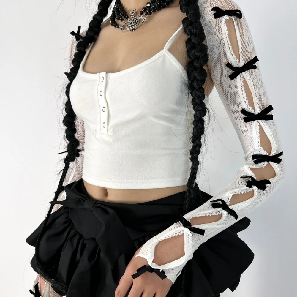 Neue einteilige Spitze Schleife Ärmel Schal Gothic DIY Umreifung Sonnenschutz Ärmel Lolita JK Spitze finger lose Handschuhe y2k lange Handschuhe Mädchen