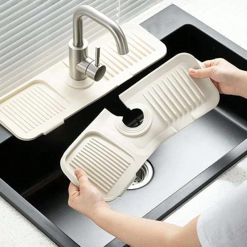Almohadilla de drenaje de grifo de silicona, bordes estrechos cortables y a prueba de salpicaduras para lavabo y fregadero de cocina, 1 ud./2 uds.
