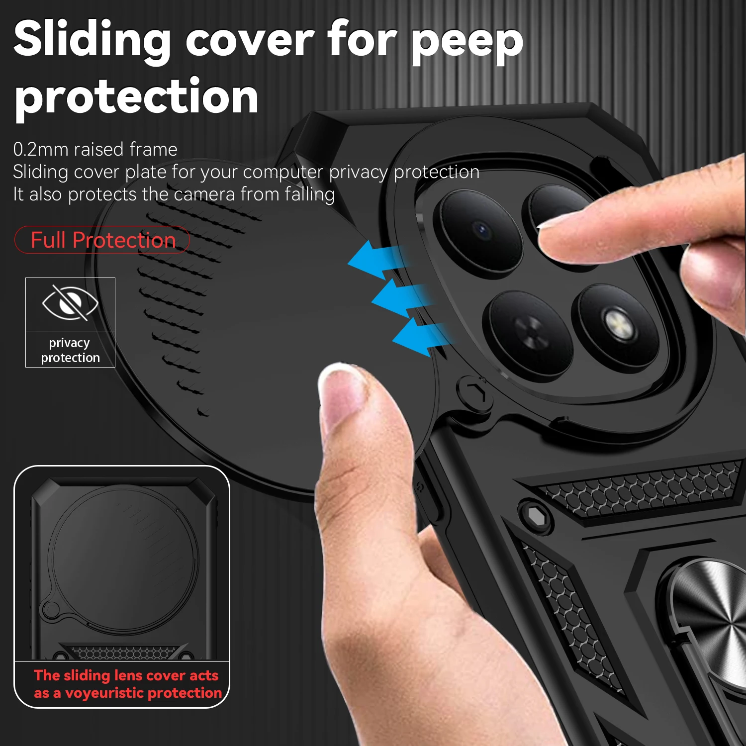 Armor Shockproof Case For Xiaomi Redmi Note 15 4G Pro 5G Metal Ring Holder Slide Push Window Camera Lens Protection Phone Cover