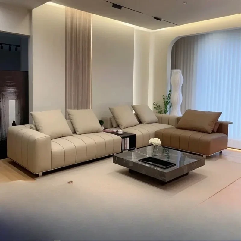 2026 Piano Key Sofa Minimalist Living Room Horizontal Hall Large Apartment Special-shaped Light Leather