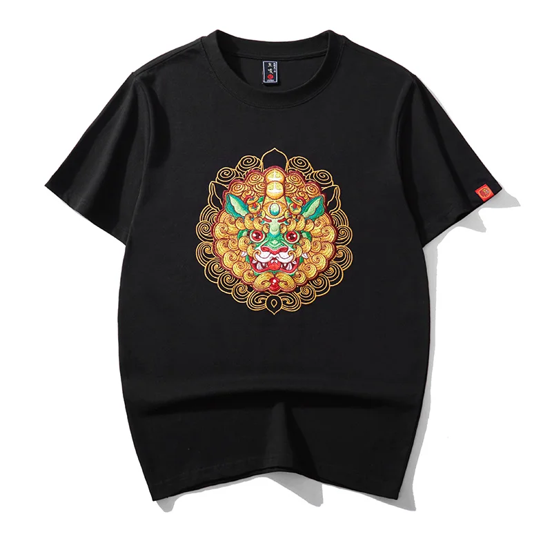 

2024 New Embroidered Short sleeved T-shirt for Men with Chinese Style Personalized Summer Bottom, Loose and Trendy Clothes