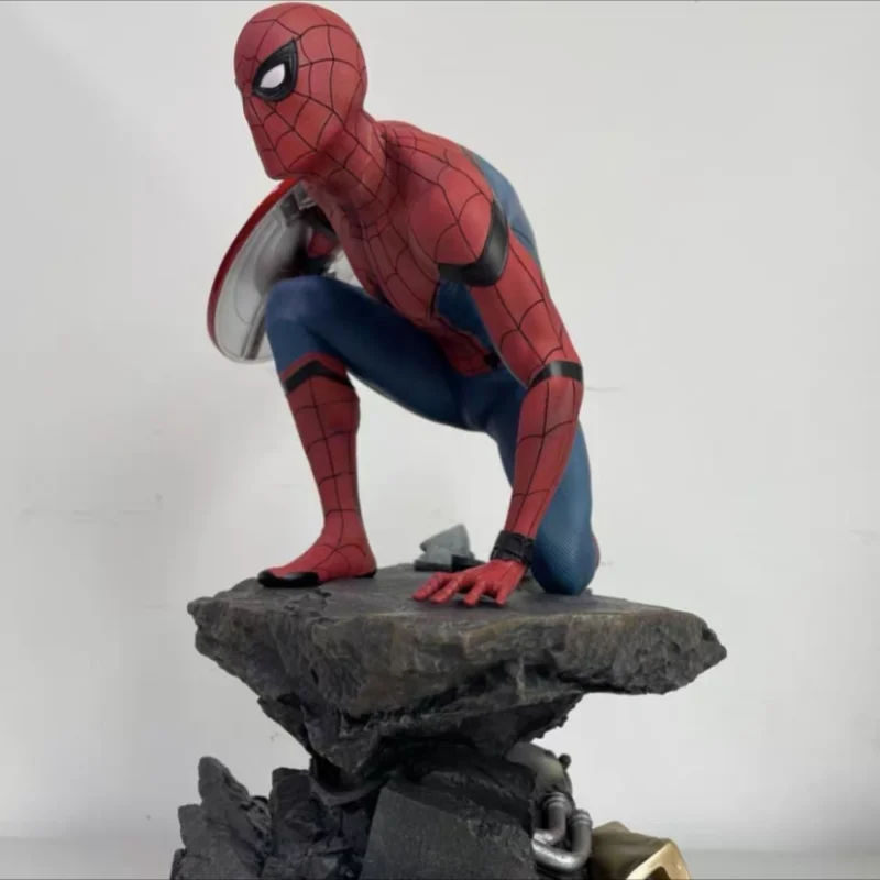 Estatua de Spider-Man de Marvel Avengers con escudo del Capitán América, versión de la Guerra Civil, figura pintada, decoración de escritorio, juguete coleccionable