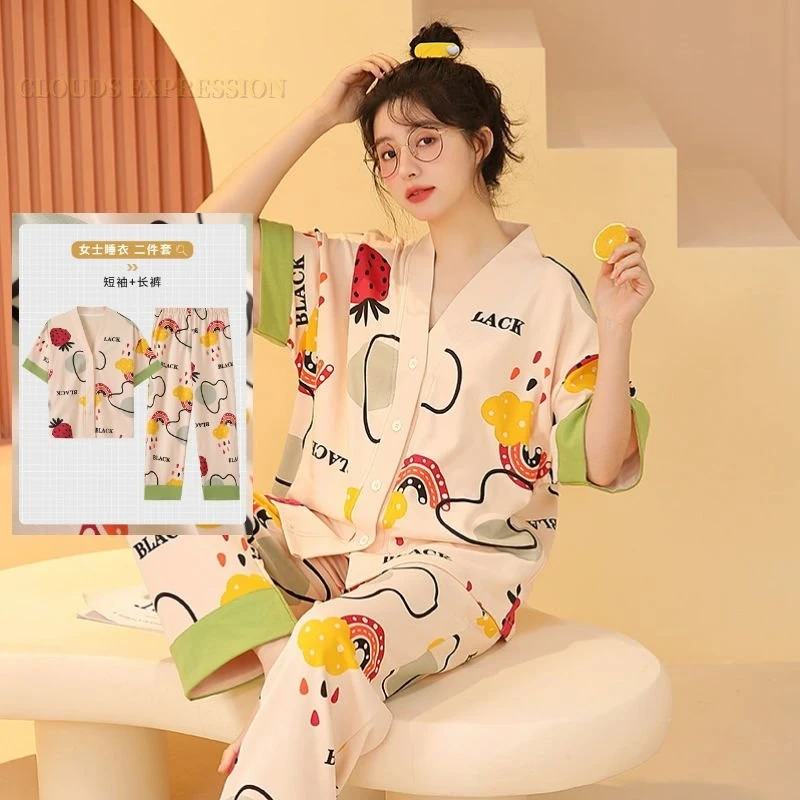 Spring Kimono Cartoon Nightwear Kawaii Girls Young Women\'s Pajama Sets Pyjamas Sleepwear Female Loungewear Pijama Mujer Homewear