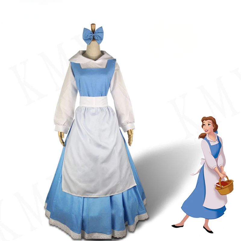 Beauty and The Beast Belle Maid Uniform Dress Cosplay Costume Halloween Masquerade Carnival Dress Up Party Outfits for Women