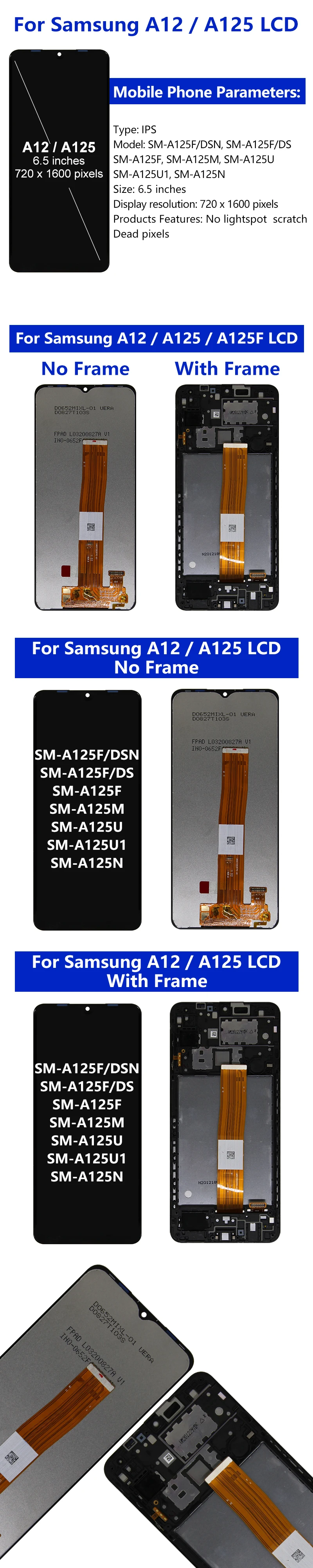 6,5 "OEM Für Samsung A12 LCD SM-A125M Display Touchscreen Digitizer Für Samsung A125 LCD SM-A125F SM-A125U Display Ersetzen teil – Detail 2