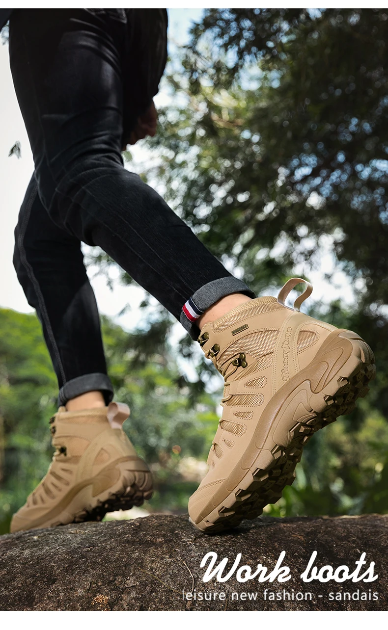 Taktische Herrenstiefel, wasserdichte Outdoor-Arbeits- und Jagdstiefel, ultraleichte, schnelltrocknende, rutschfeste Camping- und Armee-Stiefel mit Schnürung. – Detail 5