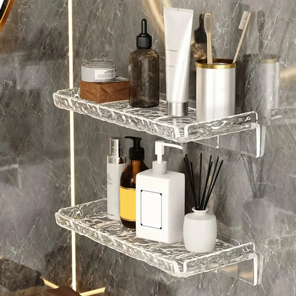 23*9cm Acrylic Bathroom Storage Rack Clear Ripple Design Space-saving Toilet Wall Mounted Soap Organizer Bathroom Accessories