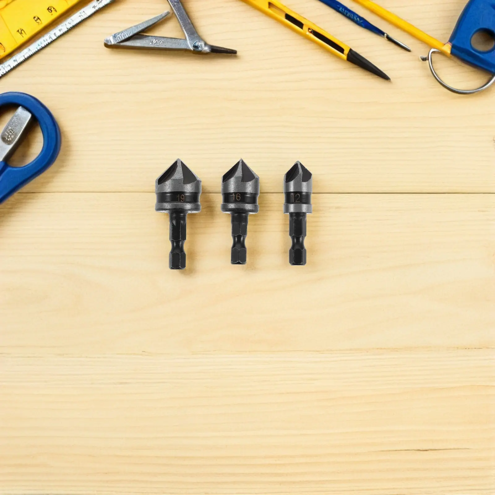 15Pcs Countersunk Drill Set Woodworking Tool Hex Shank 90 Degree Countersink Chamfer Drill Bits for Wood Metal DIY Workbench