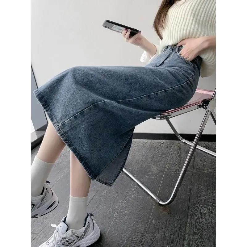 

Skirt Women's Casual Pocket Denim Fashion Korean Edition Simple Solid Color Split Autumn Student A-word Group Summer P953