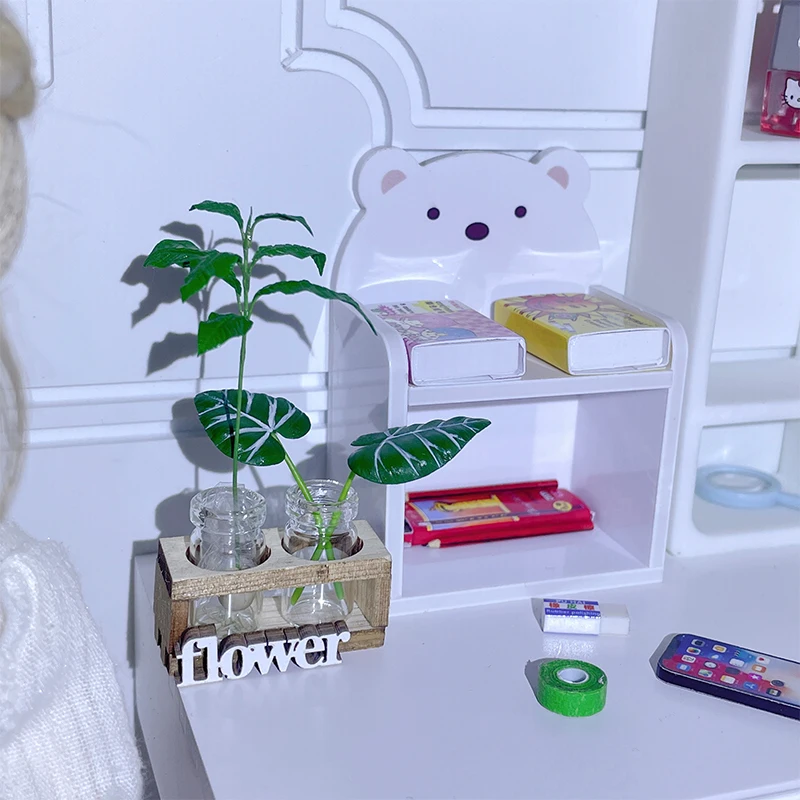 1 conjunto 1:12 casa de bonecas em miniatura hidropônico arranjo de flores de madeira suporte mini vaso de flores de vidro modelo casa decoração do jardim brinquedos