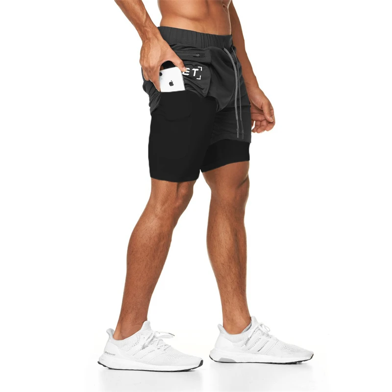 Nieuwe Heren Shorts Sport Fitness 2-In-1 Sneldrogende Ademende Stretch Dubbellaagse Shorts Joggers Gym Hardlooptrainingsbroek