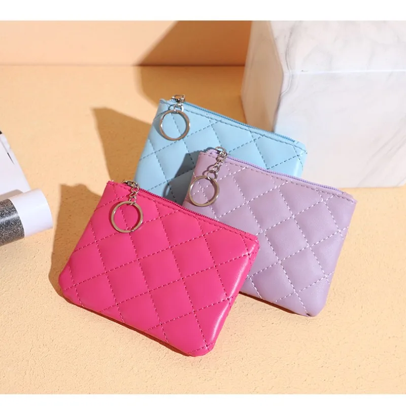 

Mini PU Leather Coin Wallet Compact Keychain Purse with Zipper for Change Cards coin purse