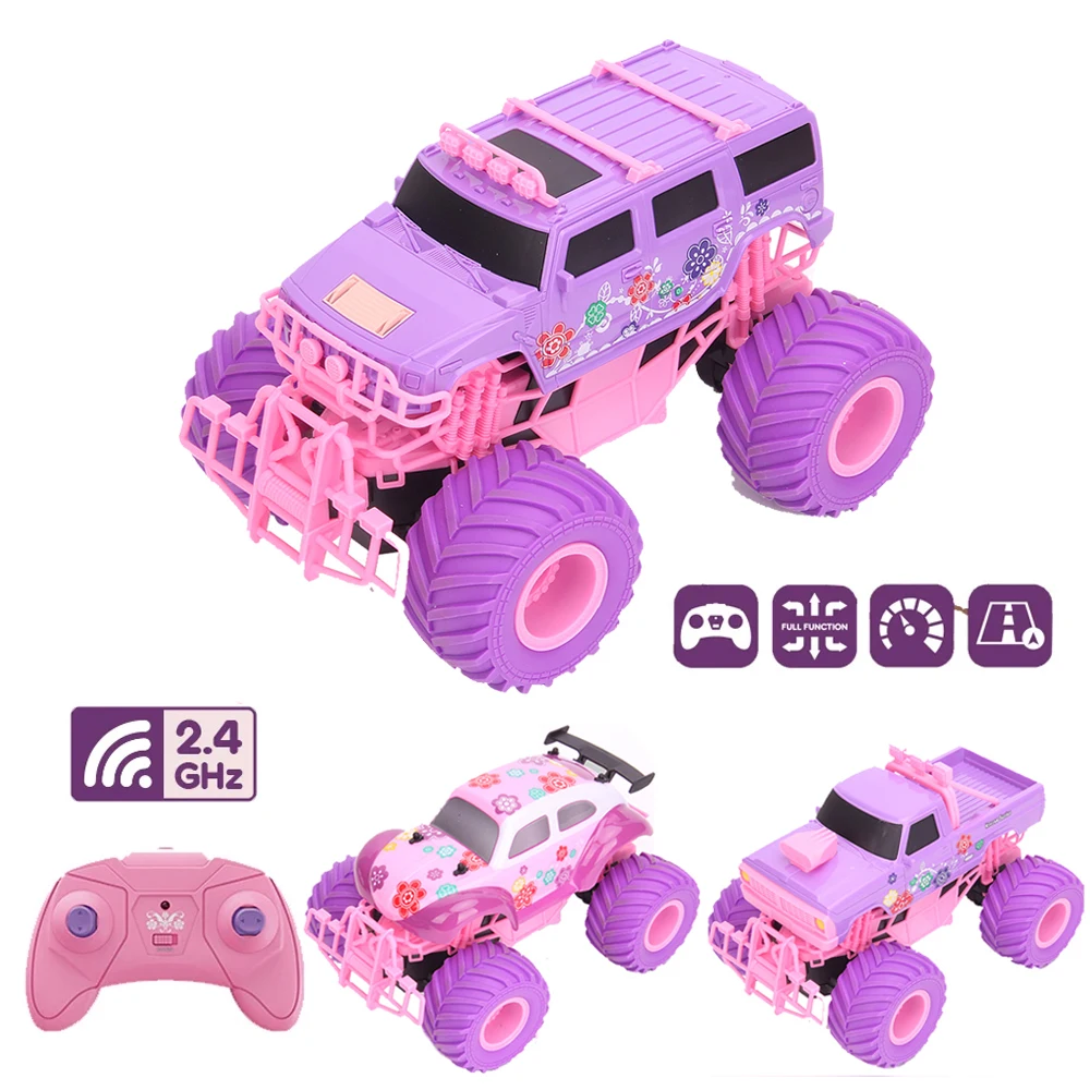 JJRC-Carro elétrico com controle remoto para crianças, roda grande rosa, caminhão roxo rápido, brinquedos das meninas, 2.4G