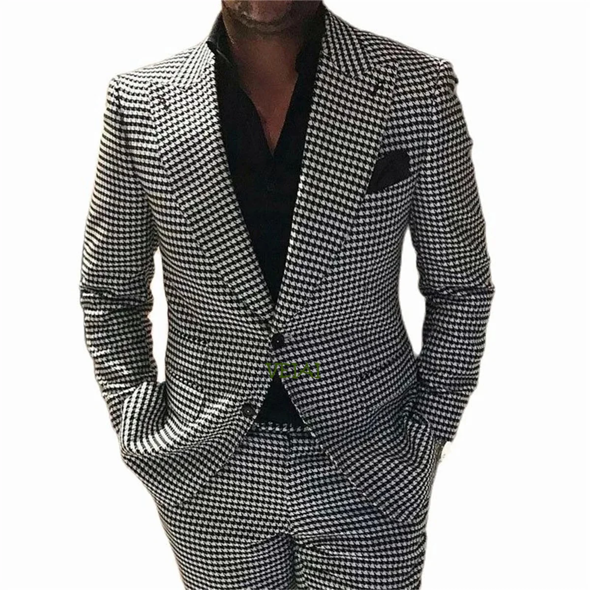 Novo houndstooth noivo terno masculino 2021 smoking fino ajuste 2 peças roupas masculinas com blazer calças xadrez ternos masculinos para casamento