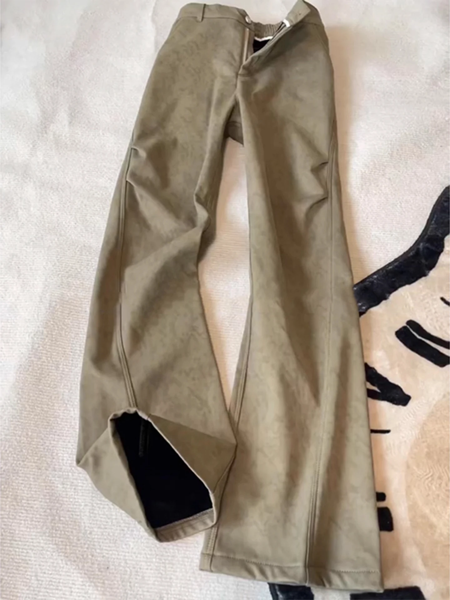 

Окрашенные в цвета хаки рабочие брюки мужские осенне-зимние сложенные теплые расклешенные брюки Fce с прямыми штанинами повседневные модная уличная одежда