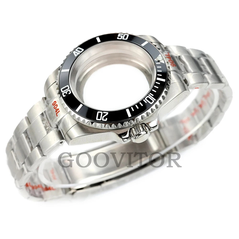 Watch Case Silver 40mm Fit Seiko nh35 nh34 nh36 nh38 Movement Solid Stainless Steel SUB Case Waterproof Brushed Oyster Bracelet image 2