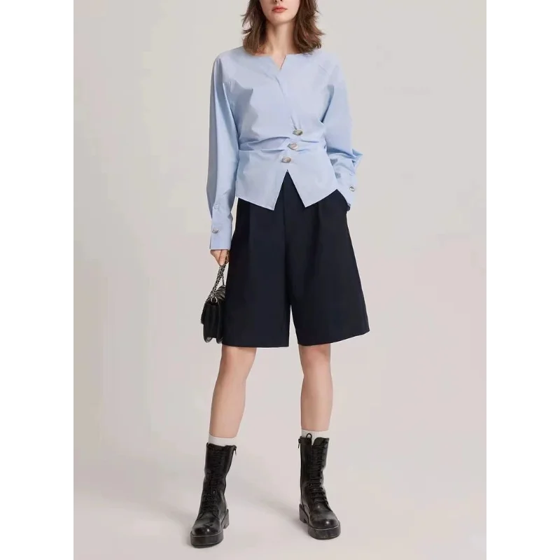 Blaues Design Langarmshirt für Damen 2025, Herbst, neuer Stil, schick, schön