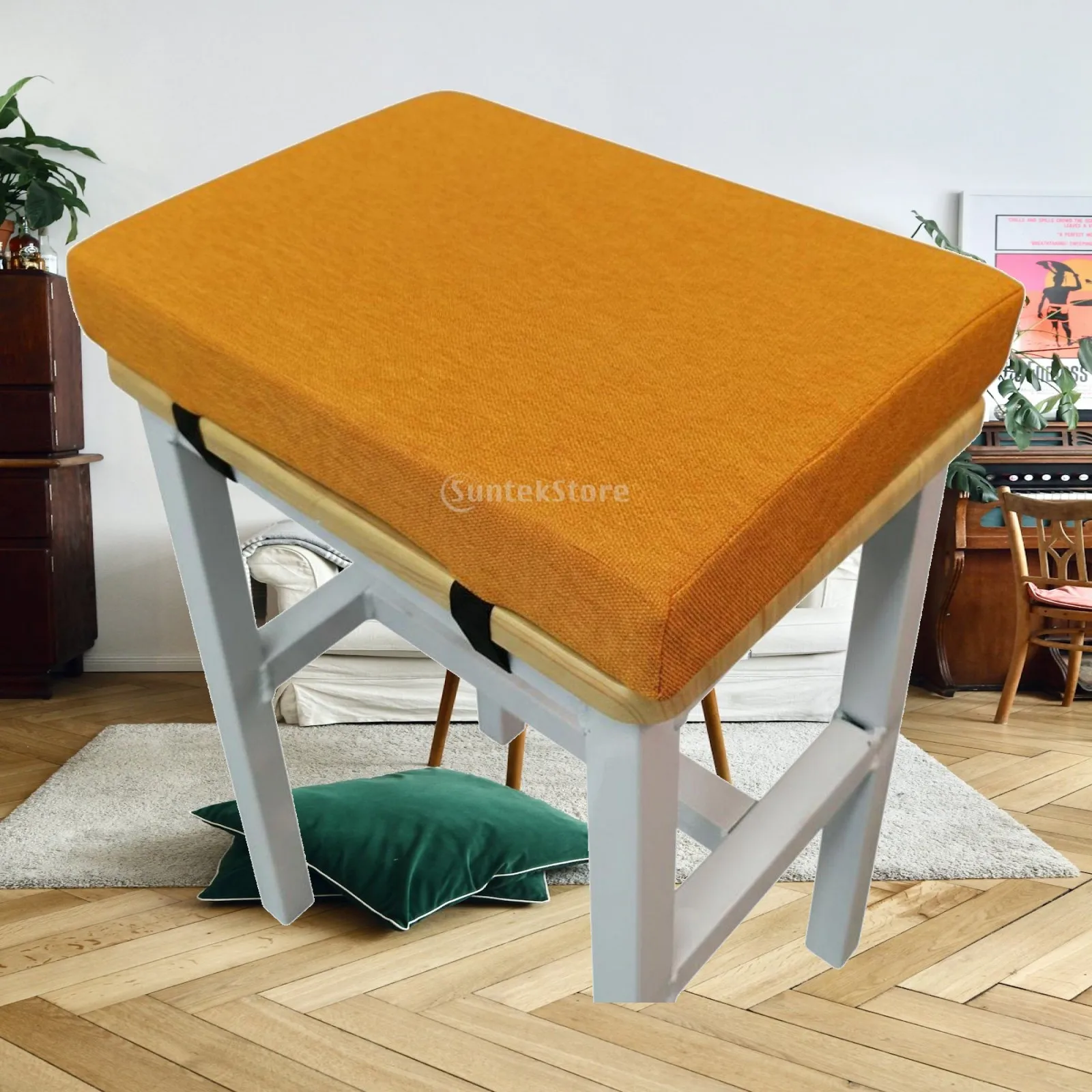 Ergonomic Foam Linen Seat Cushion Secure Straps Chair Pad for Office Terrace Bedroom Classroom Thick Support
