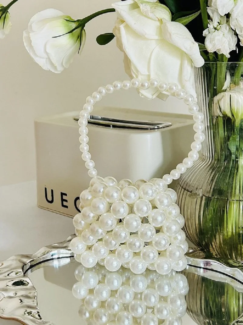 NEW Mini Bag Pearl Beaded Crossbody Bags Luxury Jewelry Handbag Purse Lipstick Pouch Women's Pearl Heart-Shaped Bag Dinner Party