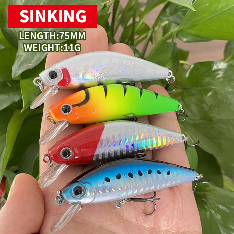 75mm 11g Minnow Lure Sinking Fishing Artificial Bait Plastic Wobbler Jerkbait Pesca Trout Bass Lure Fishing Hard Bait M065 9065