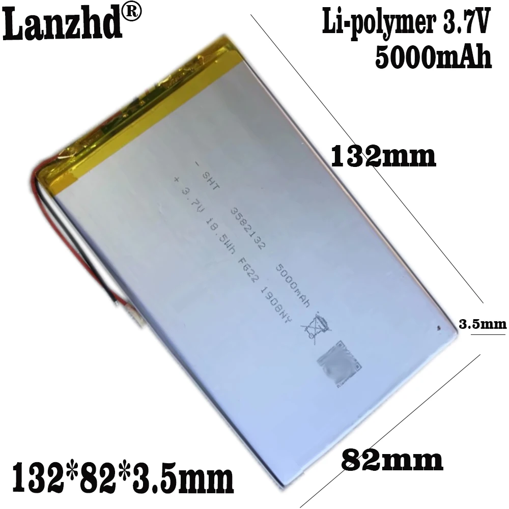 

1-10pcs 3582132 Li 3.7V 5000mah Lithium polymer Rechargeable Battery with Protection Board For Battery packs tablets PC DVD GPS