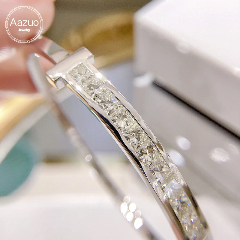 Aazuo 18K White Gold Natrual Diamonds 4.0ct Classic line Bangle For Woman Upscale Trendy Wedding Engagement Party Luxurystyelife