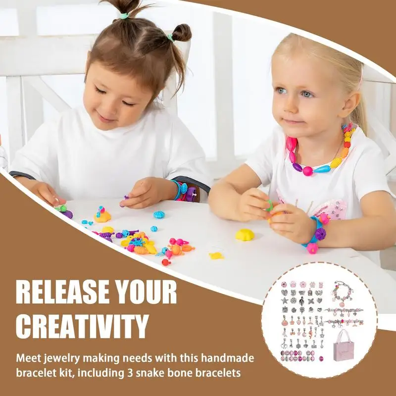 Charm-Armband-Herstellungsset für Kinder, Schmuckherstellungsset, handgefertigtes Perlenarmband-Set für Kinder, Perlen-Bastelset, Charm-Armband aus Legierung