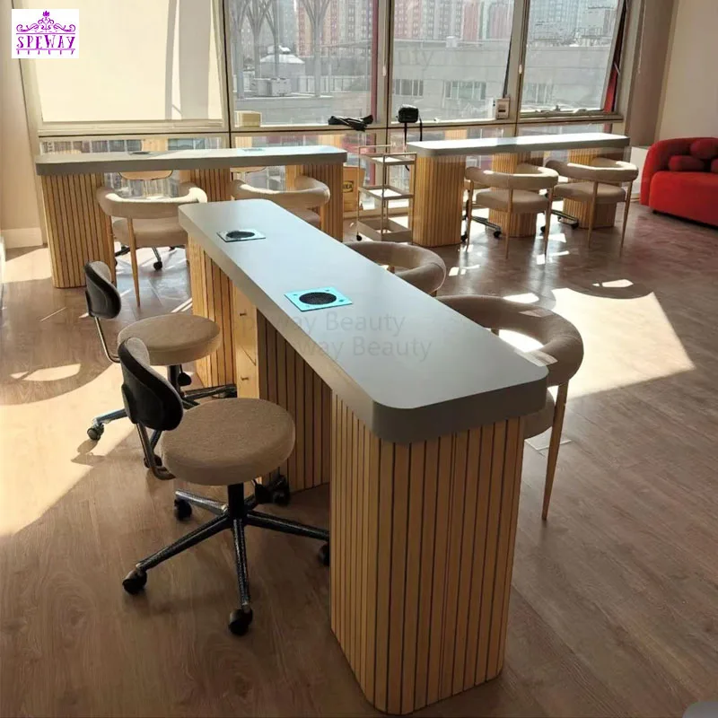 Solid Wood Nail Double Seaters Salon Manicure Table Sets with Dust Vaccum