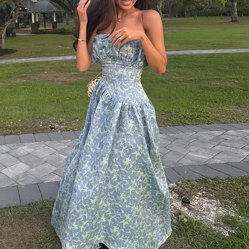 Temperament Tube Tops High Waist Banquet Dress Lady New Slim Party Prom Gowns Elegant Printed Off Shoulder Pleated Evening Dress