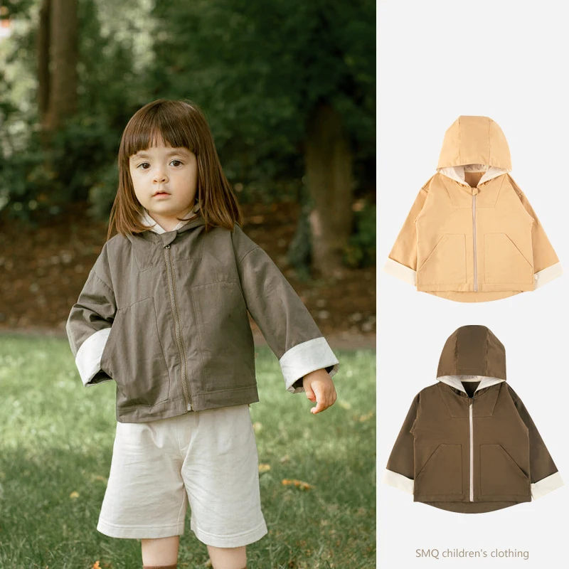 Spring and Autumn Jacket/Coat for kids children's clothing Cotton canvas loose outdoor trench for 1-6 Years Sweater hoodie