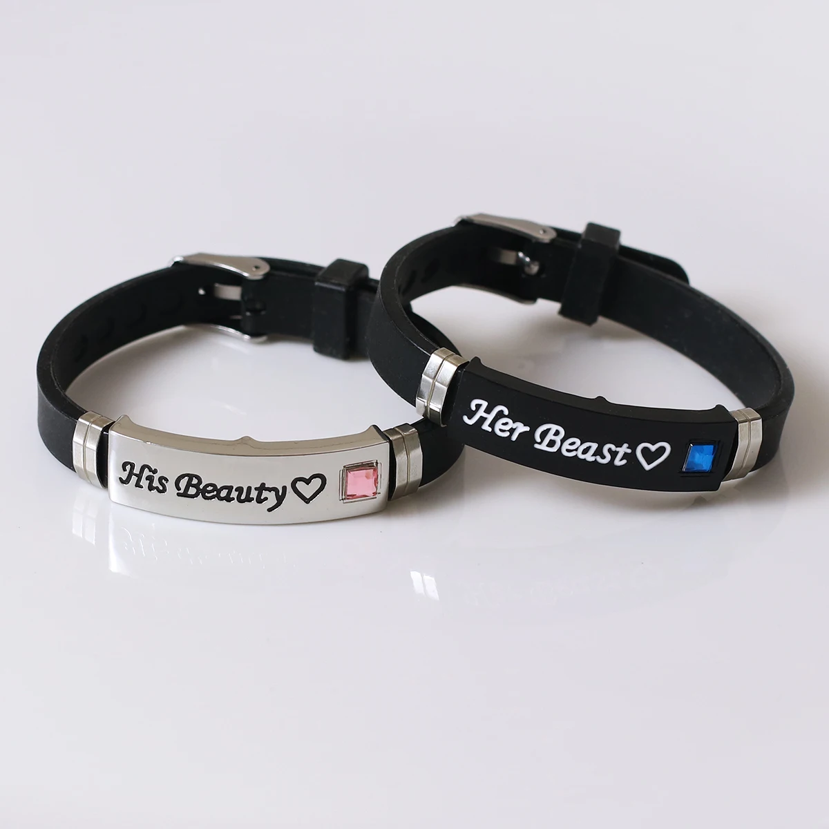 سوار Her Beast His Beauty Love للزوجين 2 سوار سيليكون أنيق #2