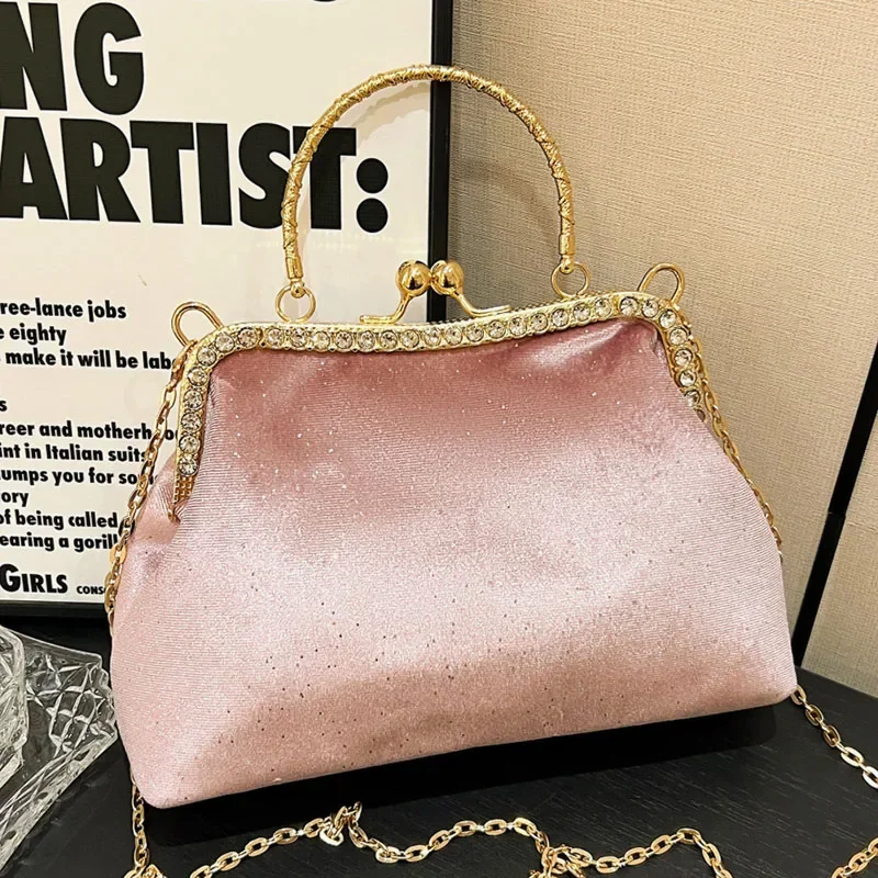 2024 Retro Women Velvet Chain Messenger Bags Shell Clip Vintage Metal Hand Crossbody Bags Clutch Purple Blue Handbags And Purse