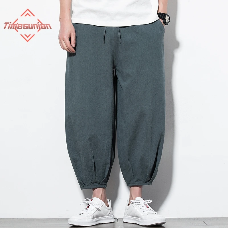 

Harem Pants Men Japanese Casual Cotton Linen Comfortable and Breathable Loose Ankle Length Pants