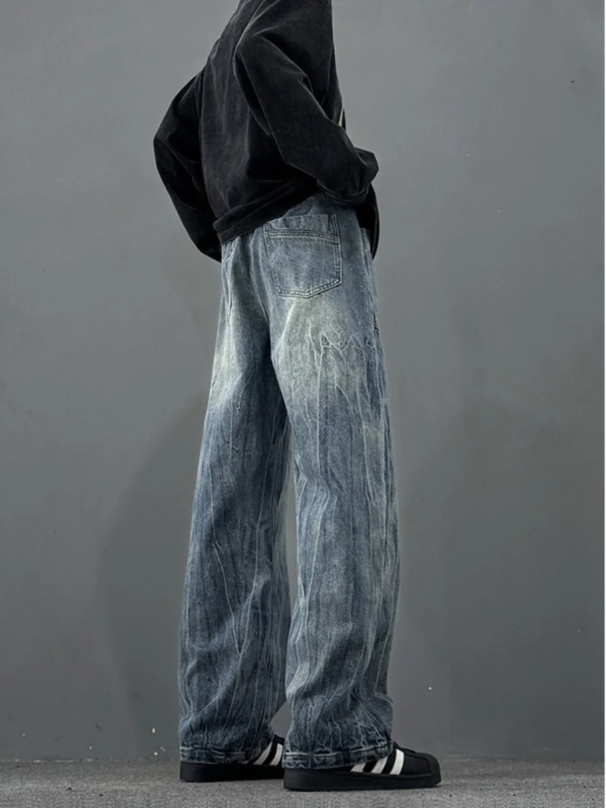 

Heavy Du Waed Straight Leg Men's Jeans American High Street Vibe Wide Leg Pants Slimming Micro Flared Design Youth Faion