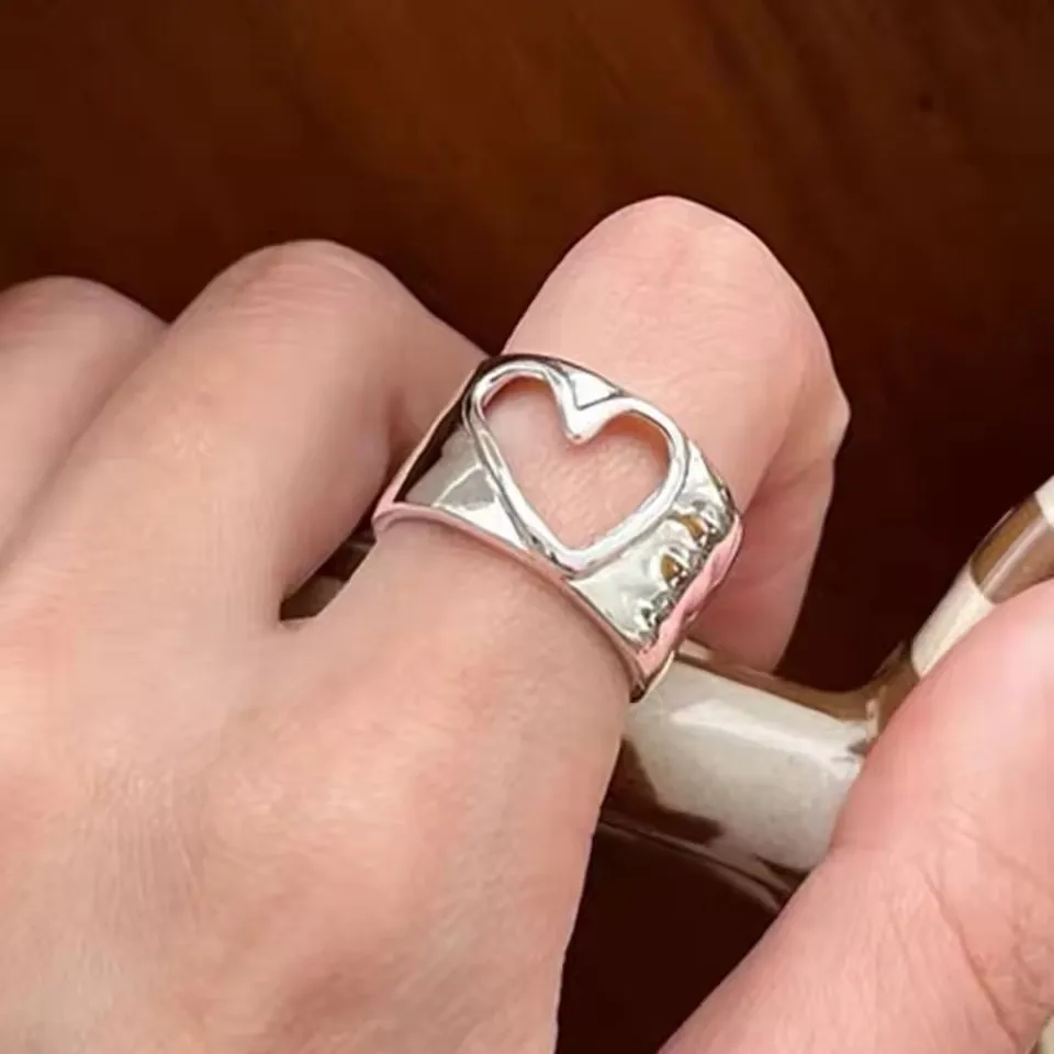 925 Sterling Silver Rings For Women Open Minimalist Retro Heart Ring Creative Anillos Bague Fine Jewelry