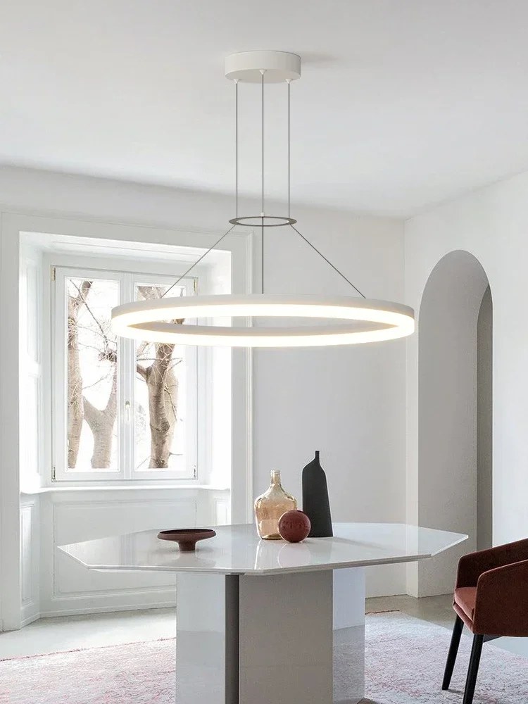 Moderne LED Runde Kronleuchter Nordic Weiß Ring Hängen Lampe Für Esszimmer Innen Minimalistischen Mitteltisch Hängen Lampe
