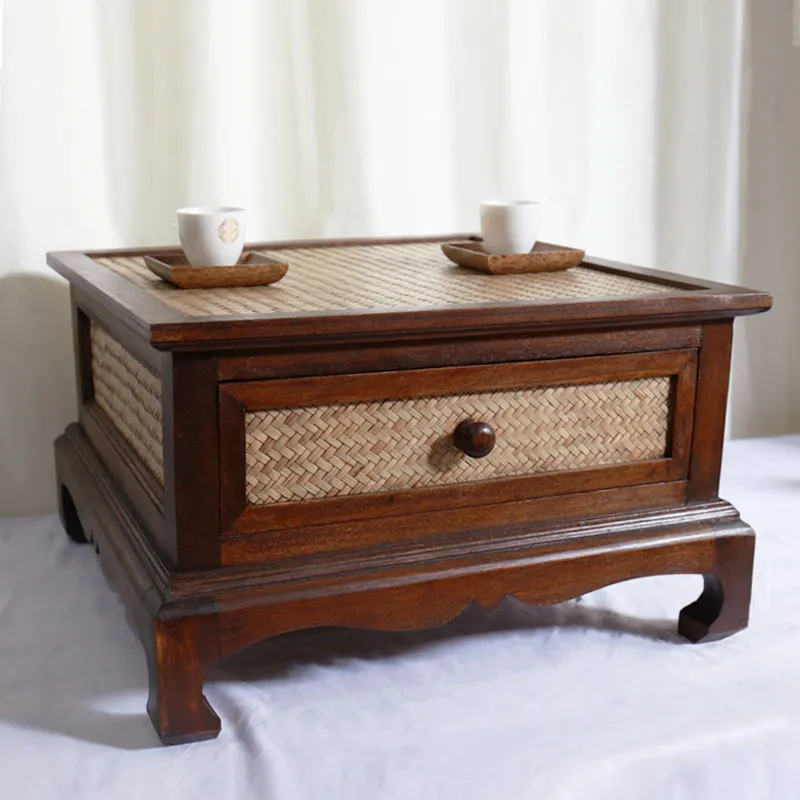Solid Wood Chinese Square Low Table for Window Sill, Zen Tea Table Tatami Home, Small Coffee Table Minimalist, Space-saving