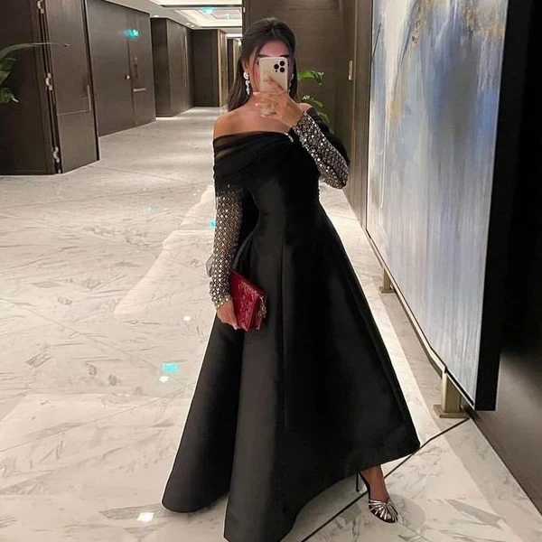Customized Fashion Organza Pleat Draped Sequined A-line Off-the-shoulder Long Dresses Bespoke Occasion Dresses Exquisite Sparkle