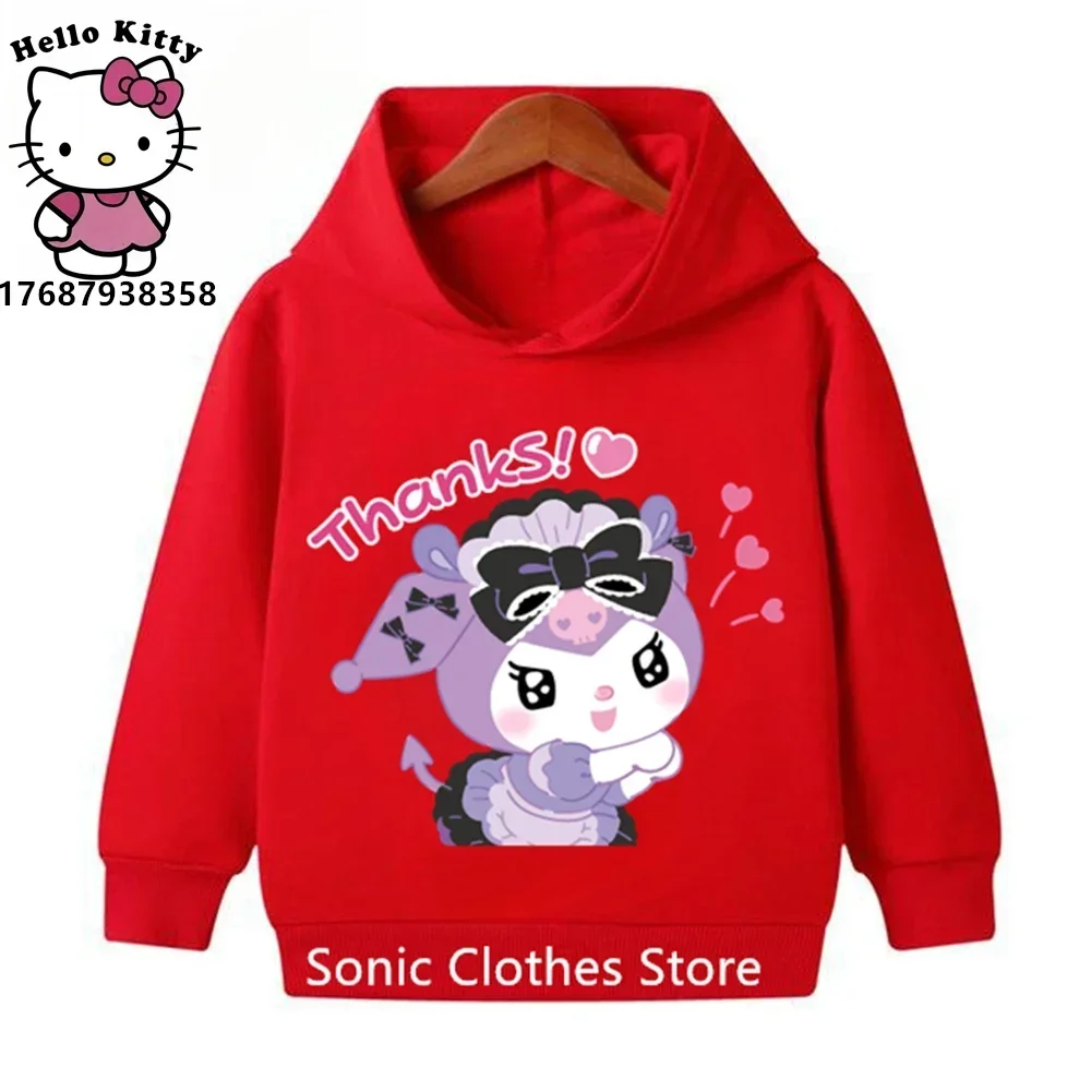 Fashion Unisex Kuromi Print Hoodies Children Boys Long Sleeves Sweatshirt Baby Kids Tops Girls Clothes 2-12 Years Streetwear