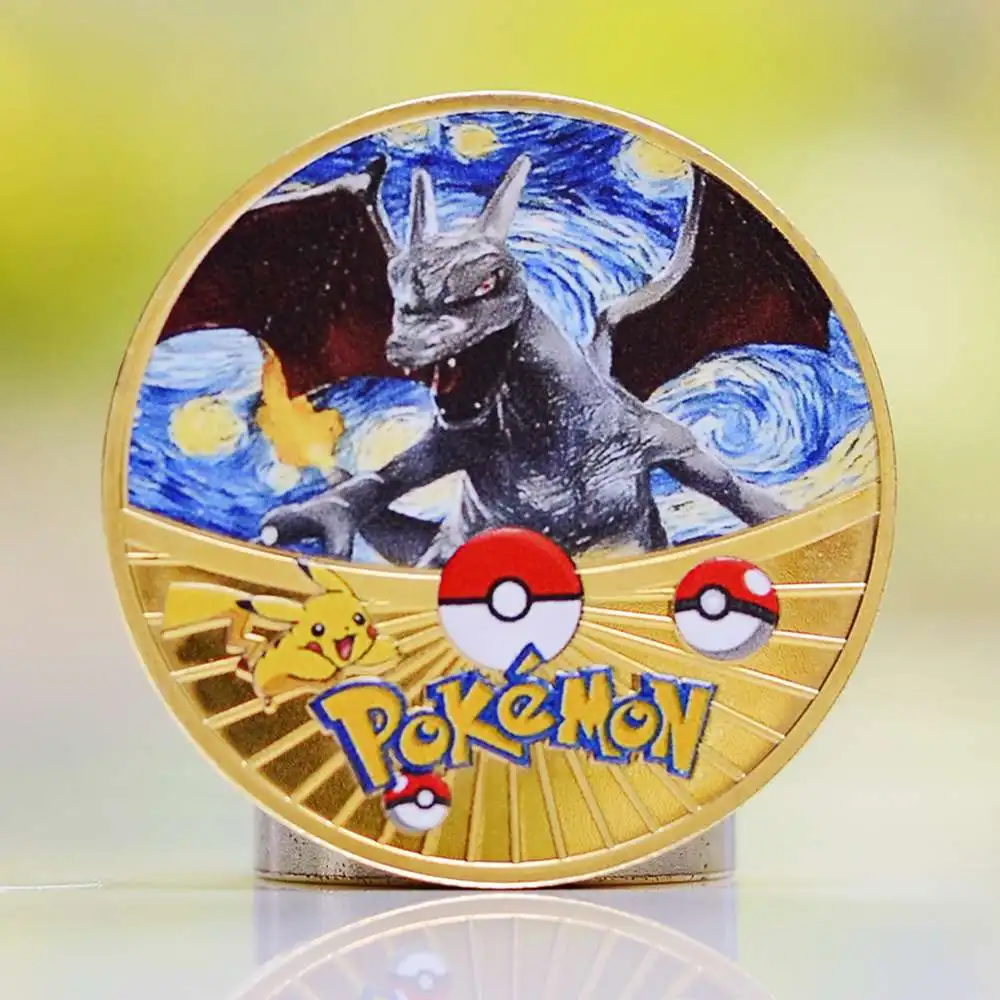 

Metal Pokémon Coin Pokemon Coins Gold Charizard Vmax Pikachu Anime Commemorative Coins Collectibles Cartoon Medal Kids Toys Gift