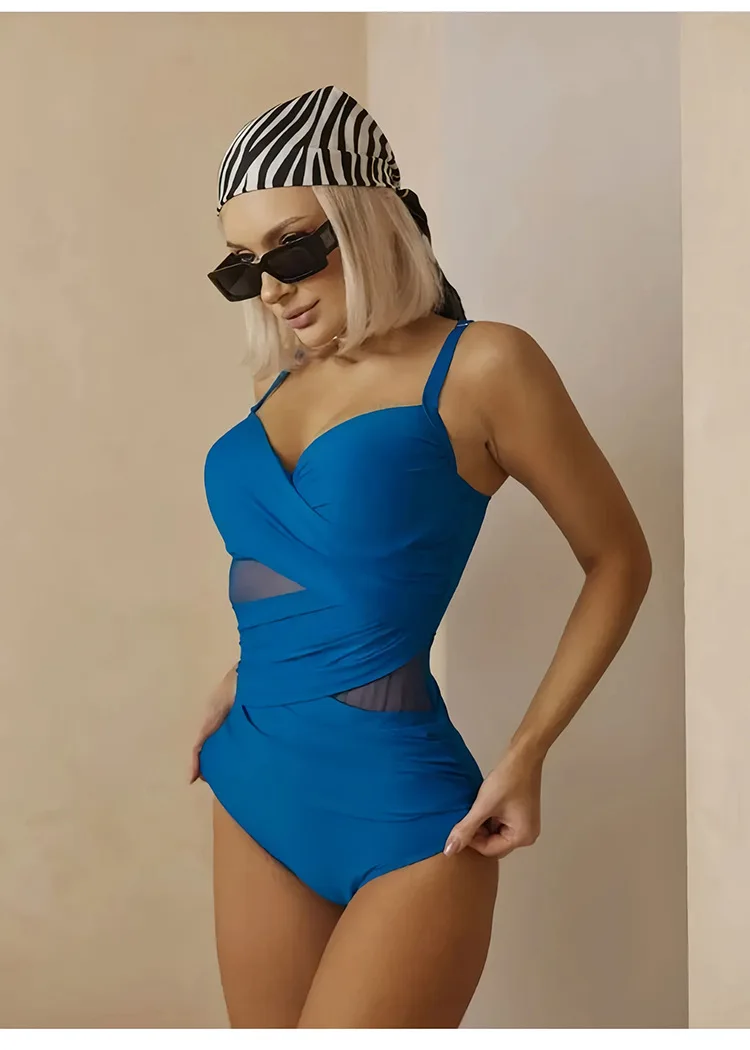 2025 nowe seksowne jednoczęściowe bikini wysokiej talii strój kąpielowy damski strój kąpielowy bez pleców strój kąpielowy jednolity, obcisły, zebrany strój kąpielowy na imprezę na plaży