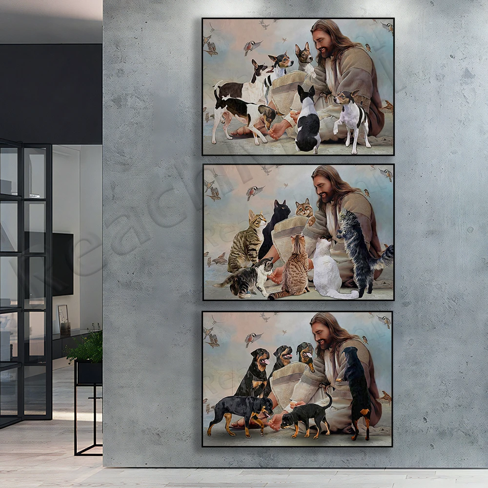 God Surrounds Raccoon, Cat, Pomeranian, Shih Tzu, Chihuahua, Rottweiler, Pug, Golden Retriever, Angel Christian Gift Poster